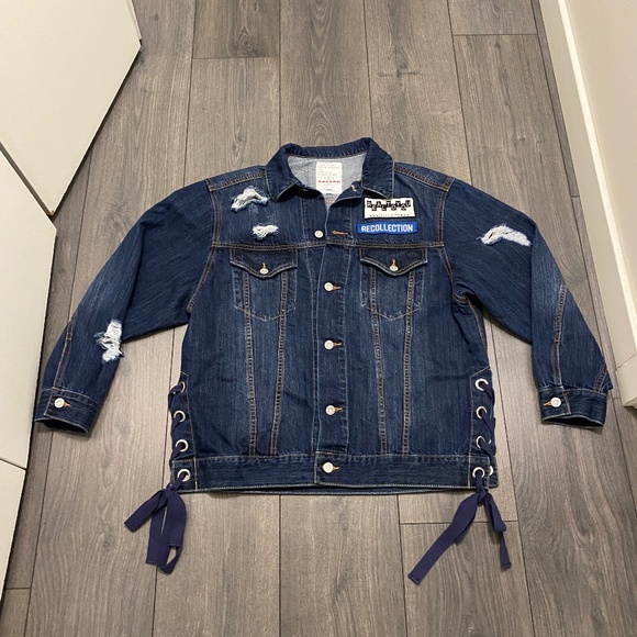 Moussy Distressed Patched Denim Jacket Size One Size - Picture 1 of 9
